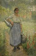 Elisabeth Keyser Fransk bondflicka med mjolkspannar Sweden oil painting artist
